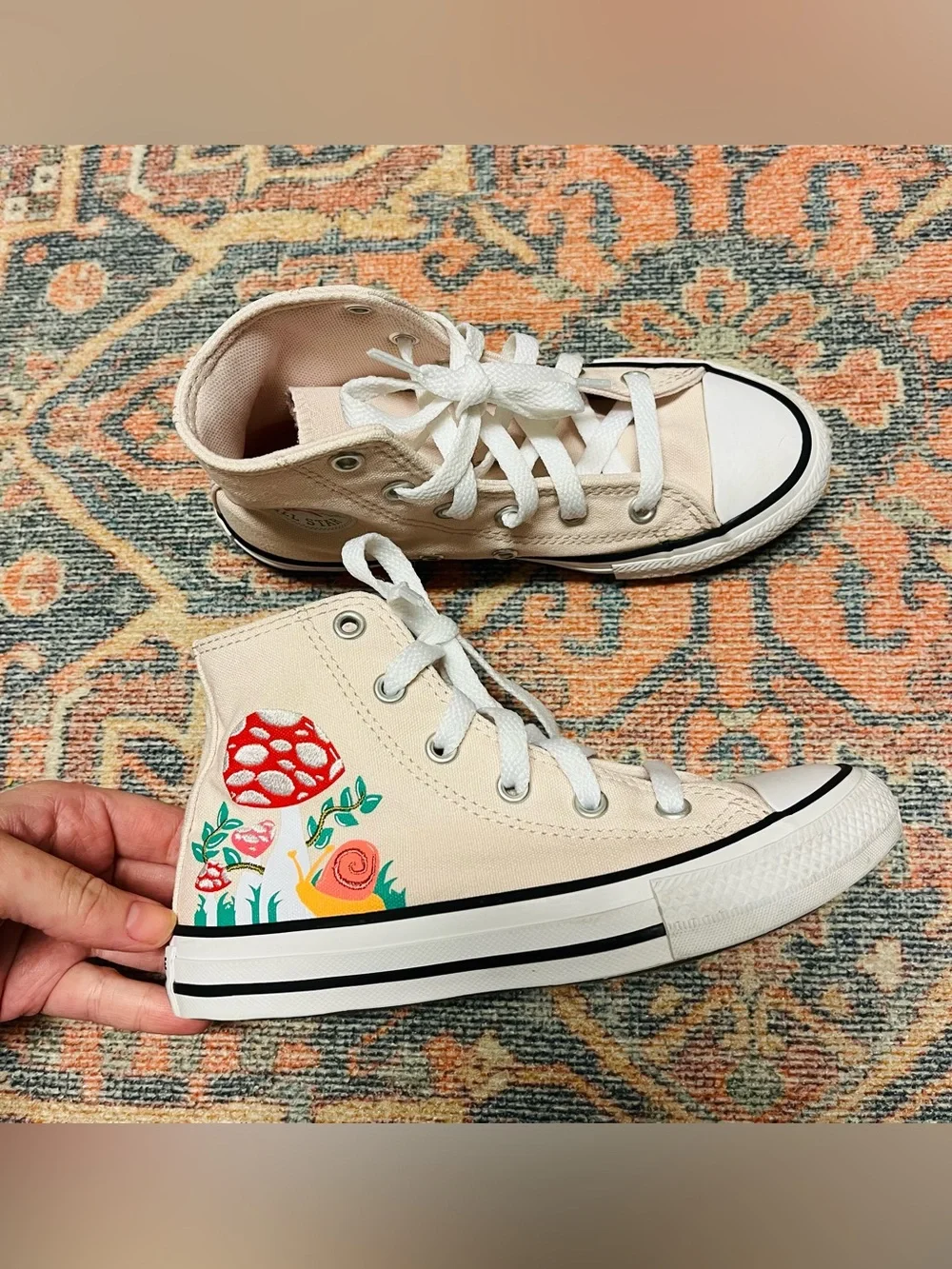 Converse Kids High-Top Sneakers in Light Pink with Garden Mushroom Print